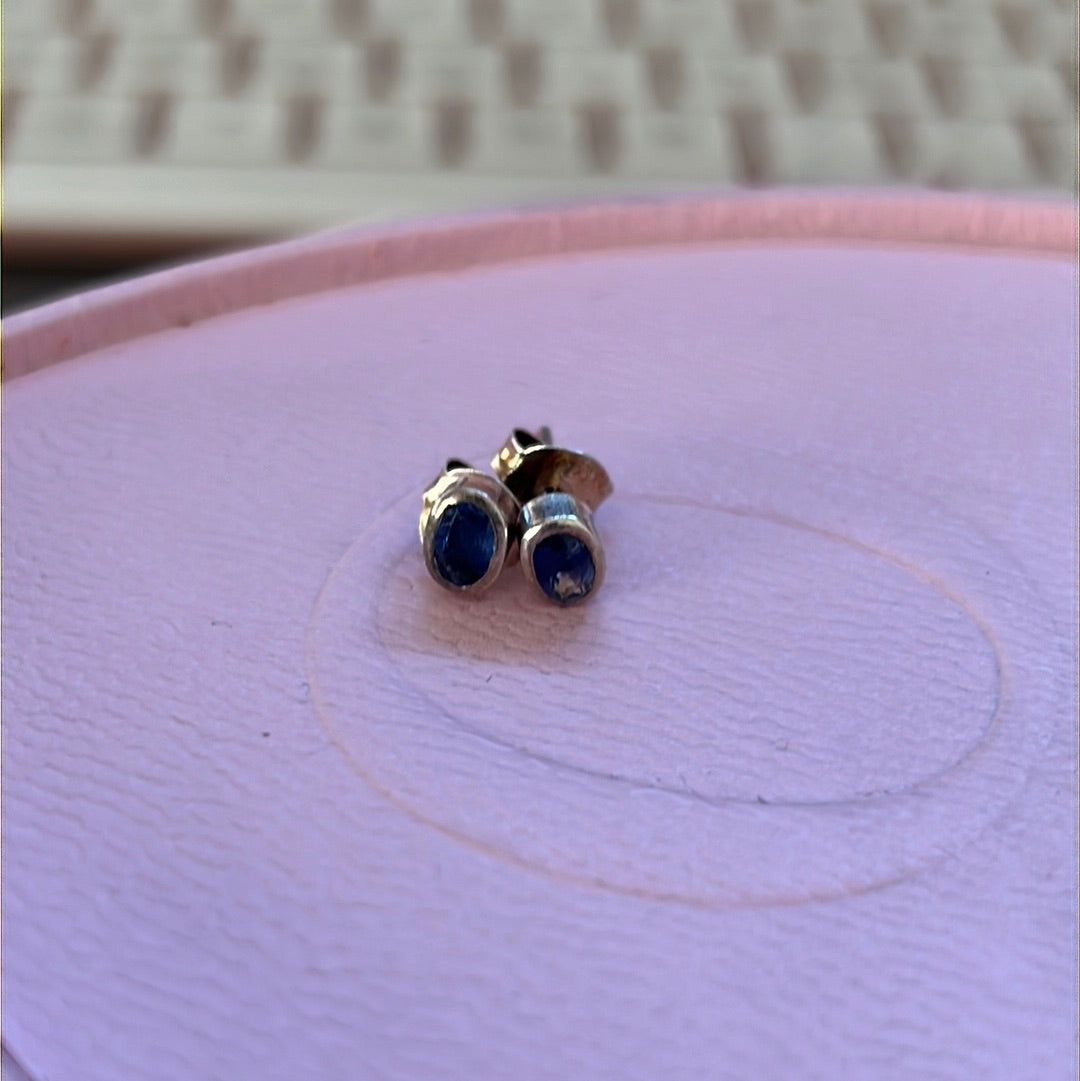 Sterling Silver Little Oval Blue CZ Stud Earrings