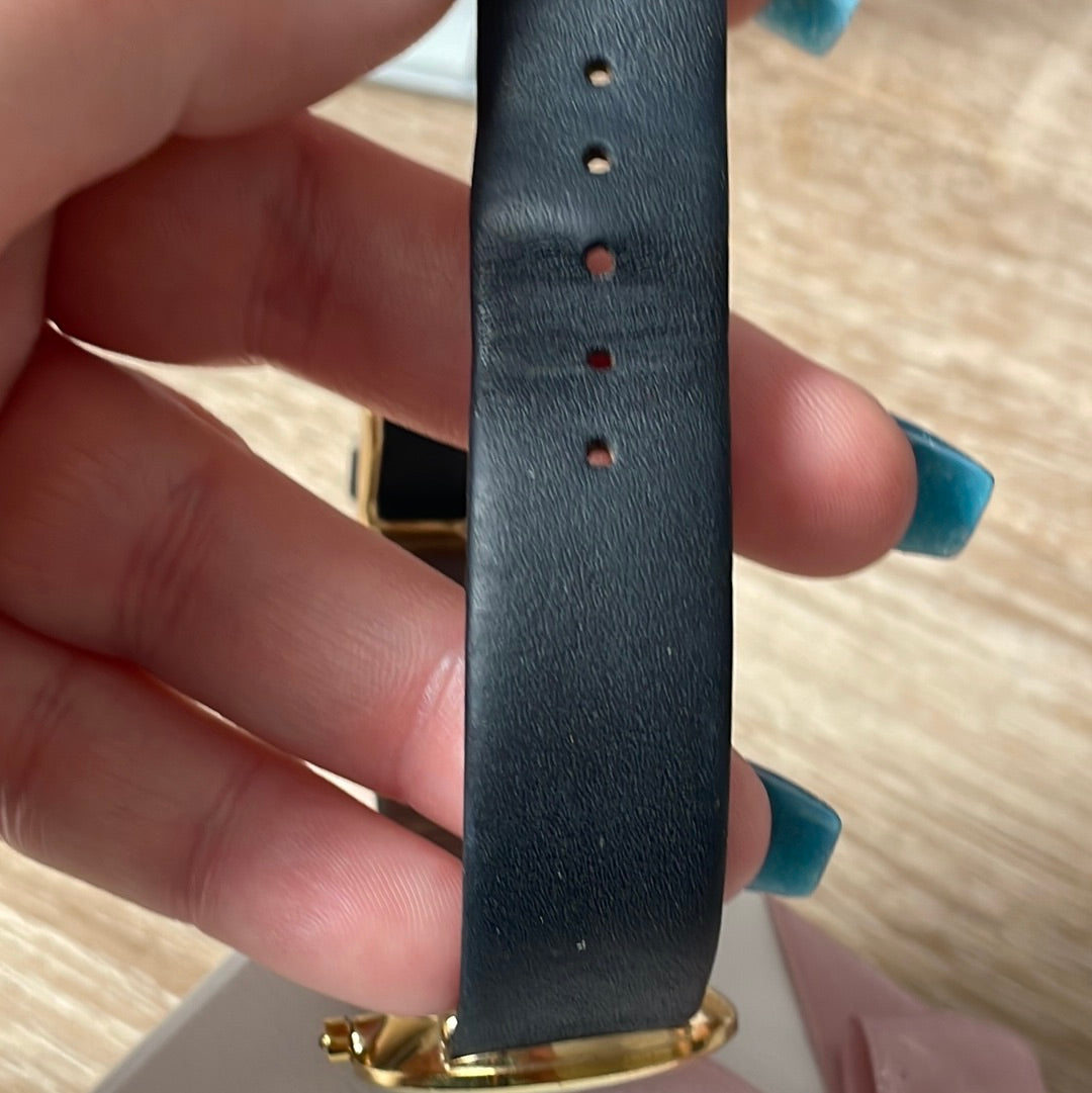 Genuine Pandora Gold Plated Hardware Black Crown Diamond Pure 8120158K Watch with Navy Leather Strap