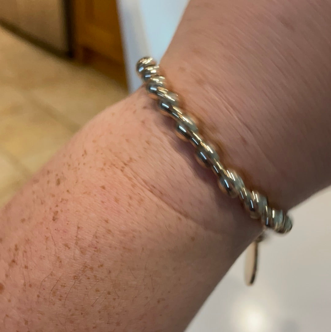 Brand New Sterling Silver Buckley of London Rose Gold Plated Beaded Bracelet With Palm tree Pave Charm Clip