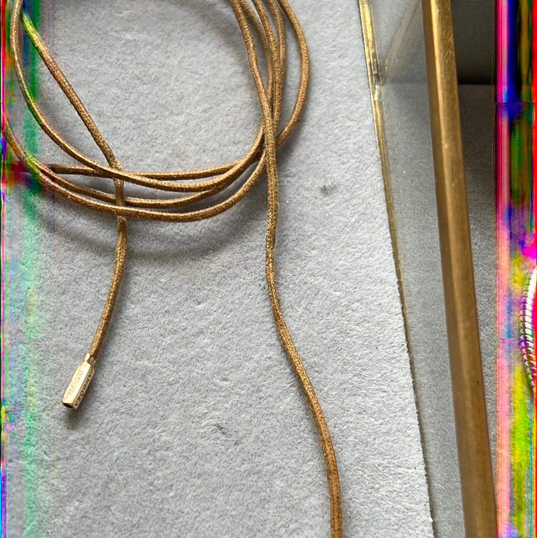 Genuine Pandora Light Tan Leather Lariat String with Solid Gold G585 Ends Rare 90cm