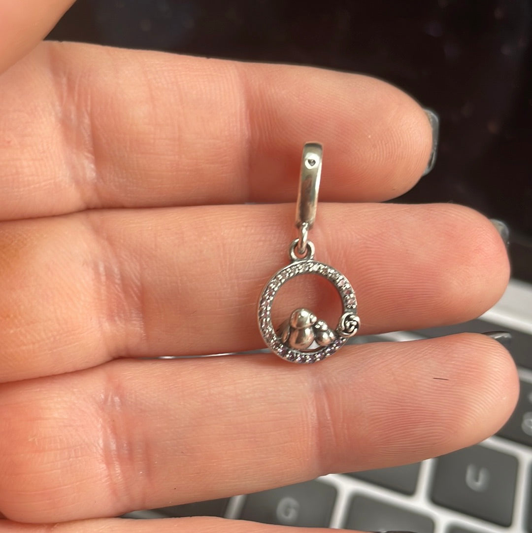 Genuine Pandora Mother and Baby Bird Pave Dangle