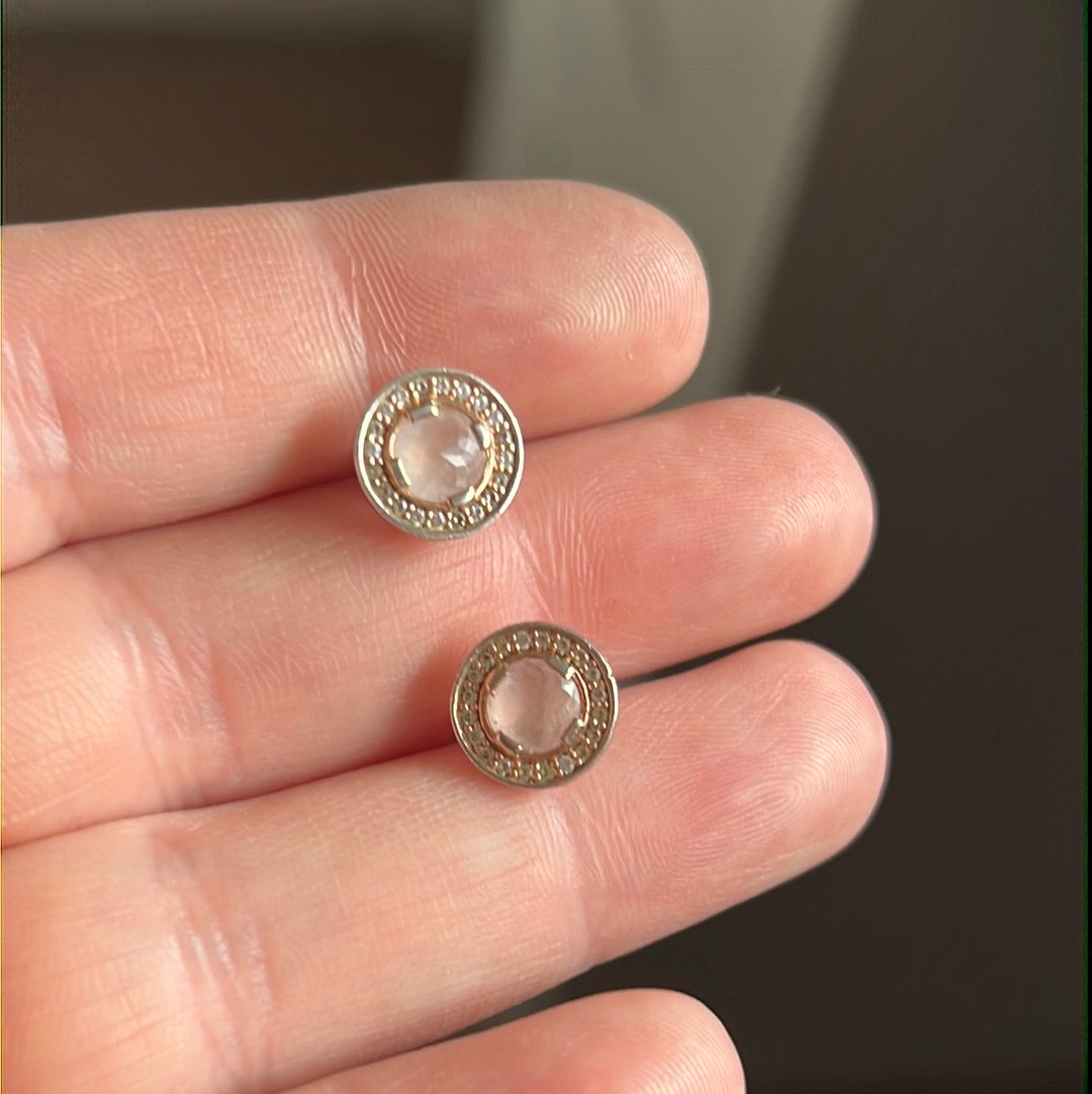 Genuine Thomas Sabo Rose Gold Luna Rose Quartz Pave Earrings Studs