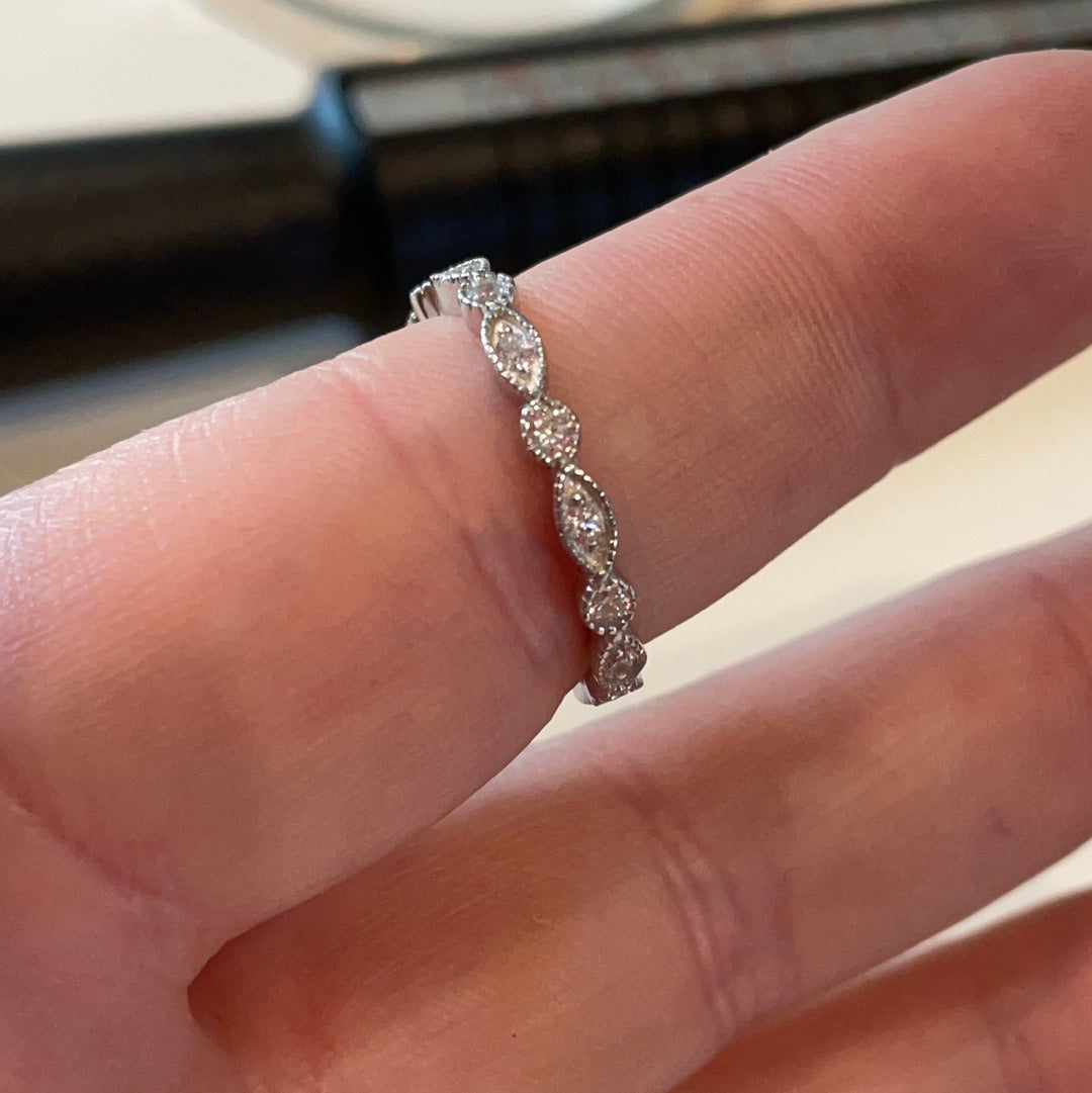 Sterling Silver Cz Pave Band of Circle and Oval Band Ring Size 56