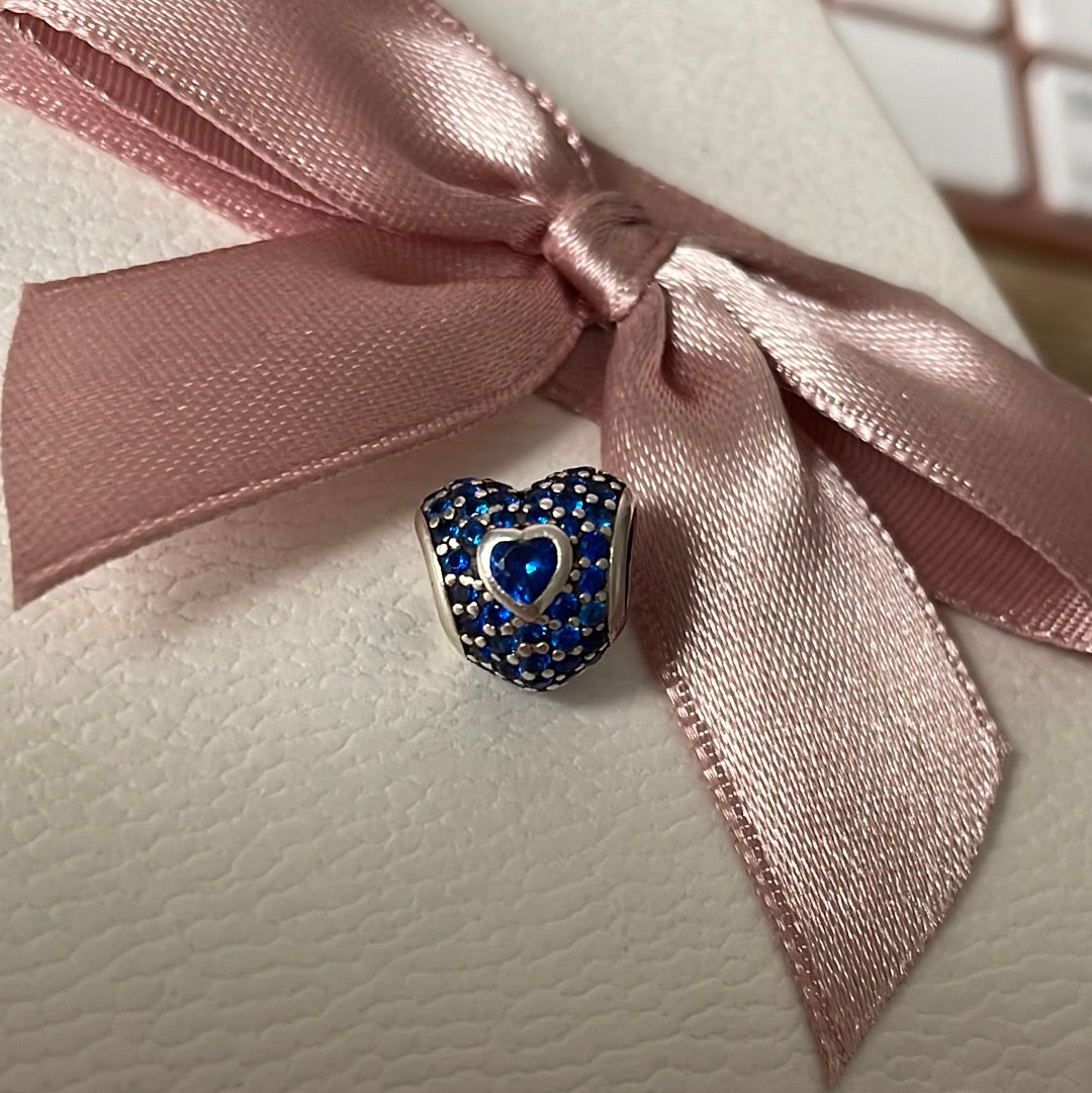 Sterling Silver Heart With Blue Pave Charm