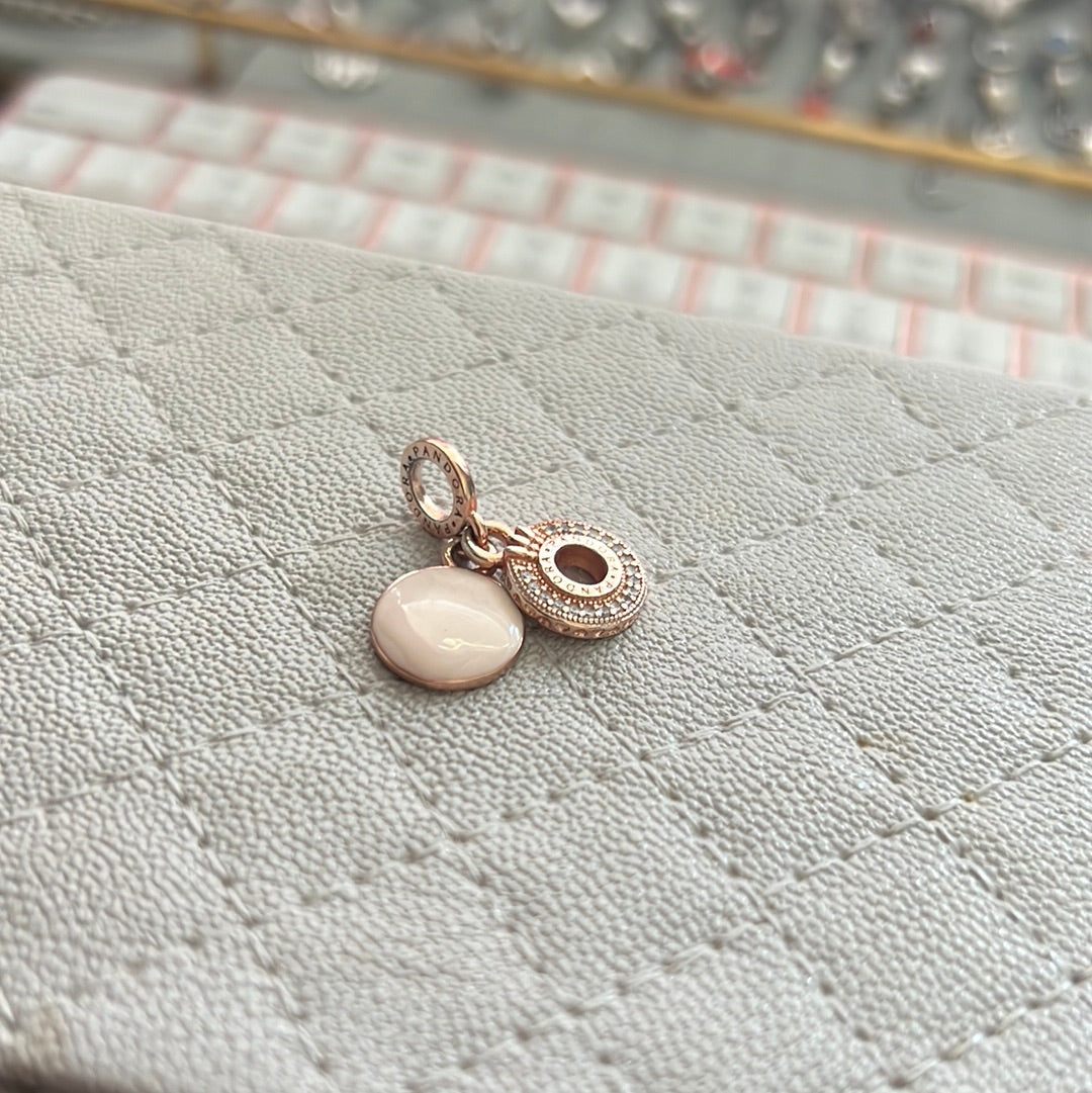 Genuine Pandora Rose Gold Pave Crown O Circle Pink Enamel Dangle Charm