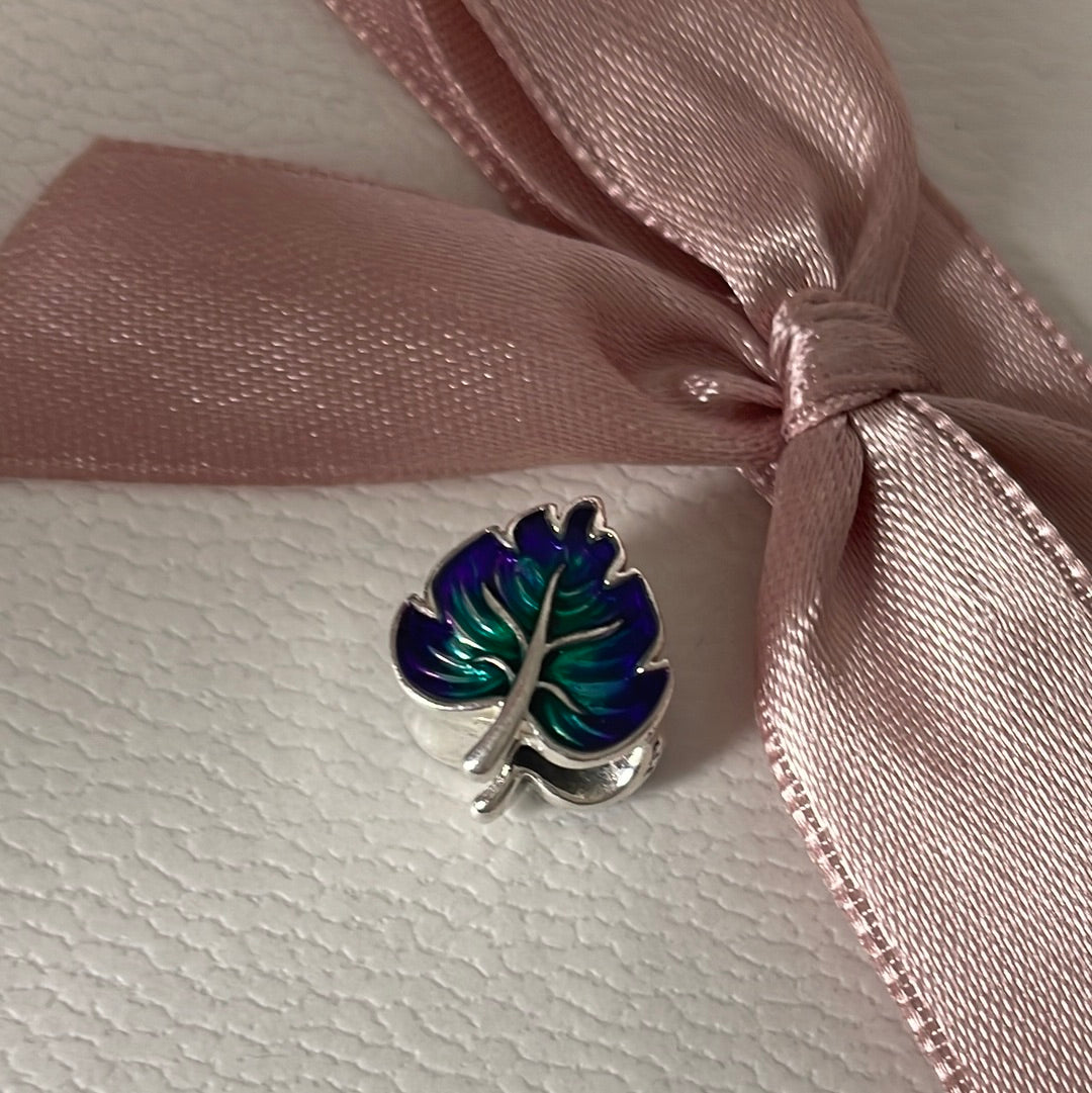 Genuine Pandora Purple and Green Enamel Leaf Charm