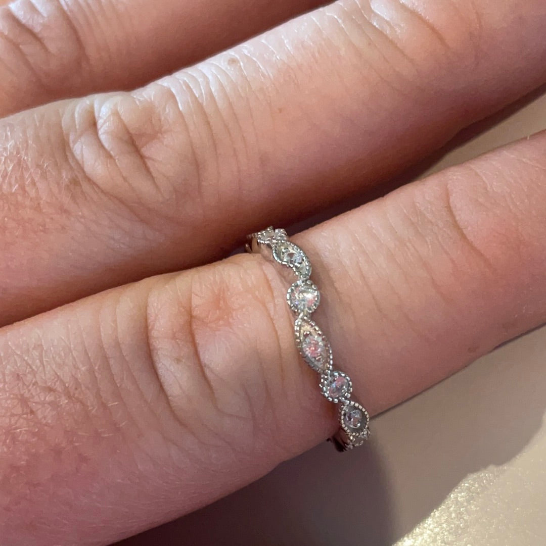 Sterling Silver Cz Pave Band of Circle and Oval Band Ring Size 56