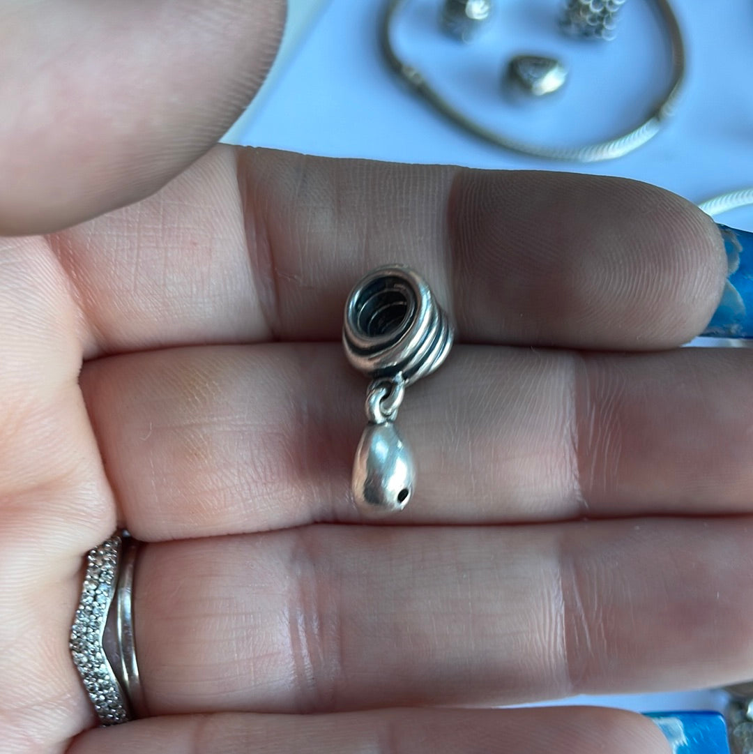 Genuine Pandora Pink Stone Rhodolite Rare Charm Two Tone HTF