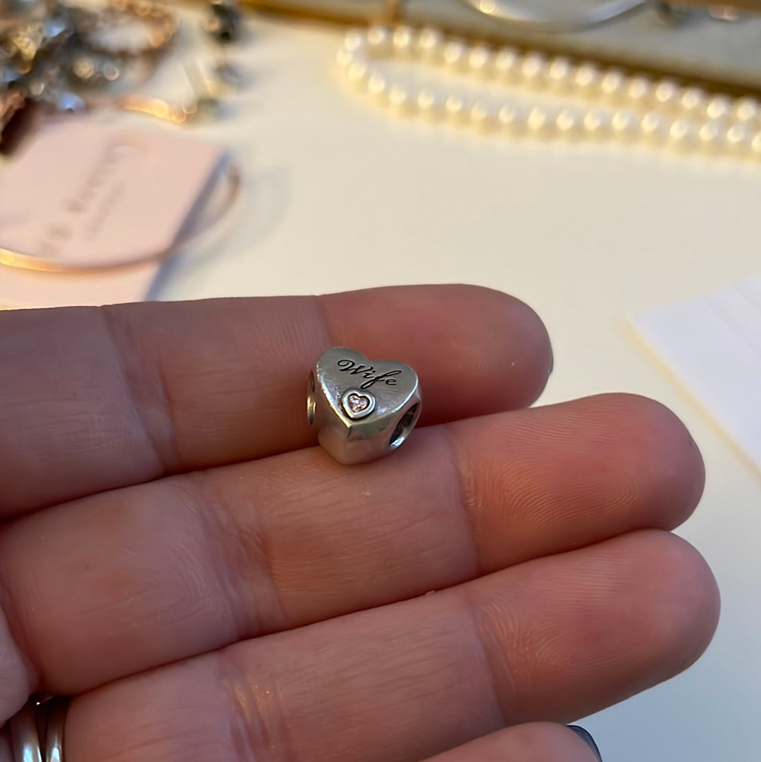 Genuine Pandora Heart With Stone Wife Charm