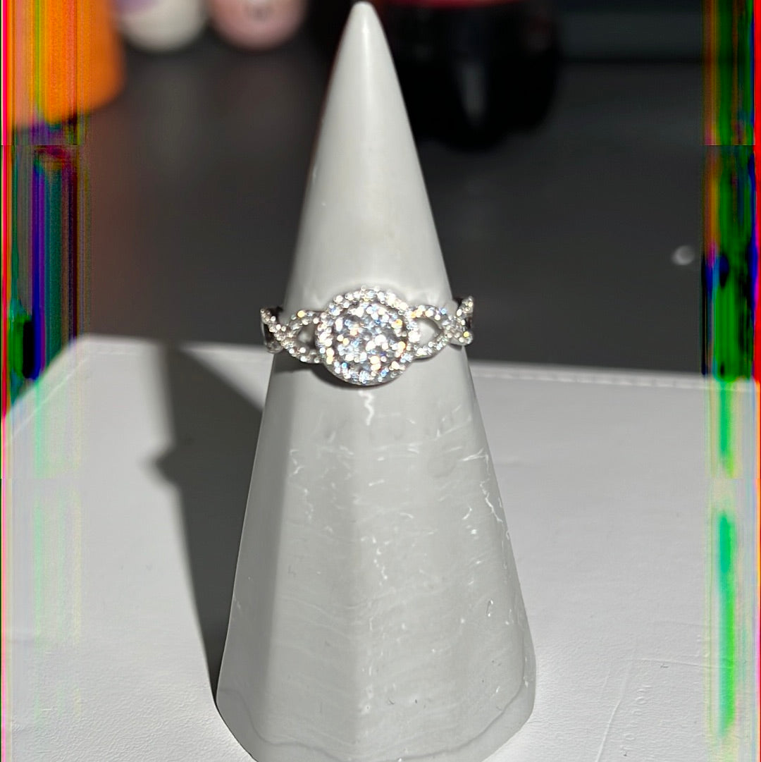 Sterling Silver Pave Beautiful Flower Twist Stone Ring Size 60