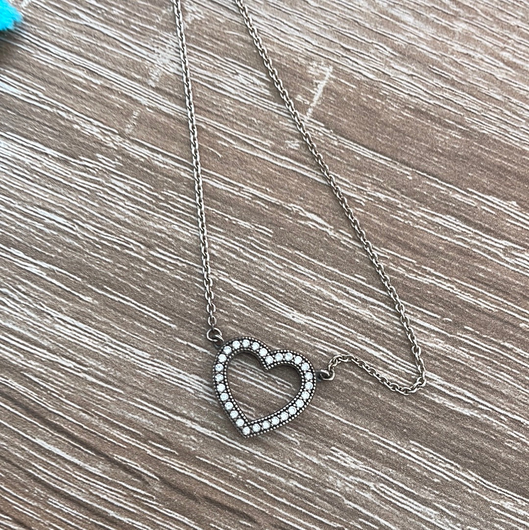 Genuine Pandora Pave Heart Necklace 40cm Chain
