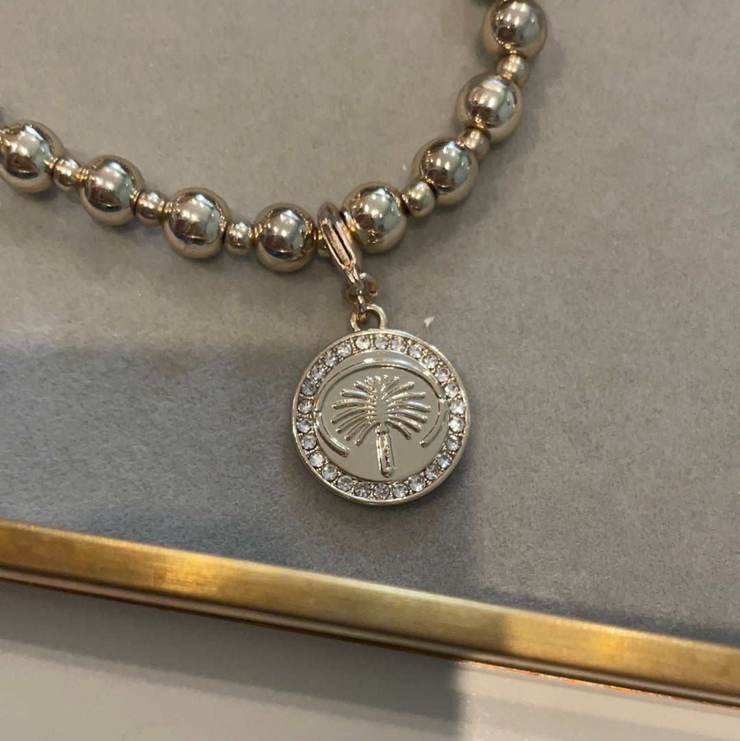 Brand New Sterling Silver Buckley of London Rose Gold Plated Beaded Bracelet With Palm tree Pave Charm Clip