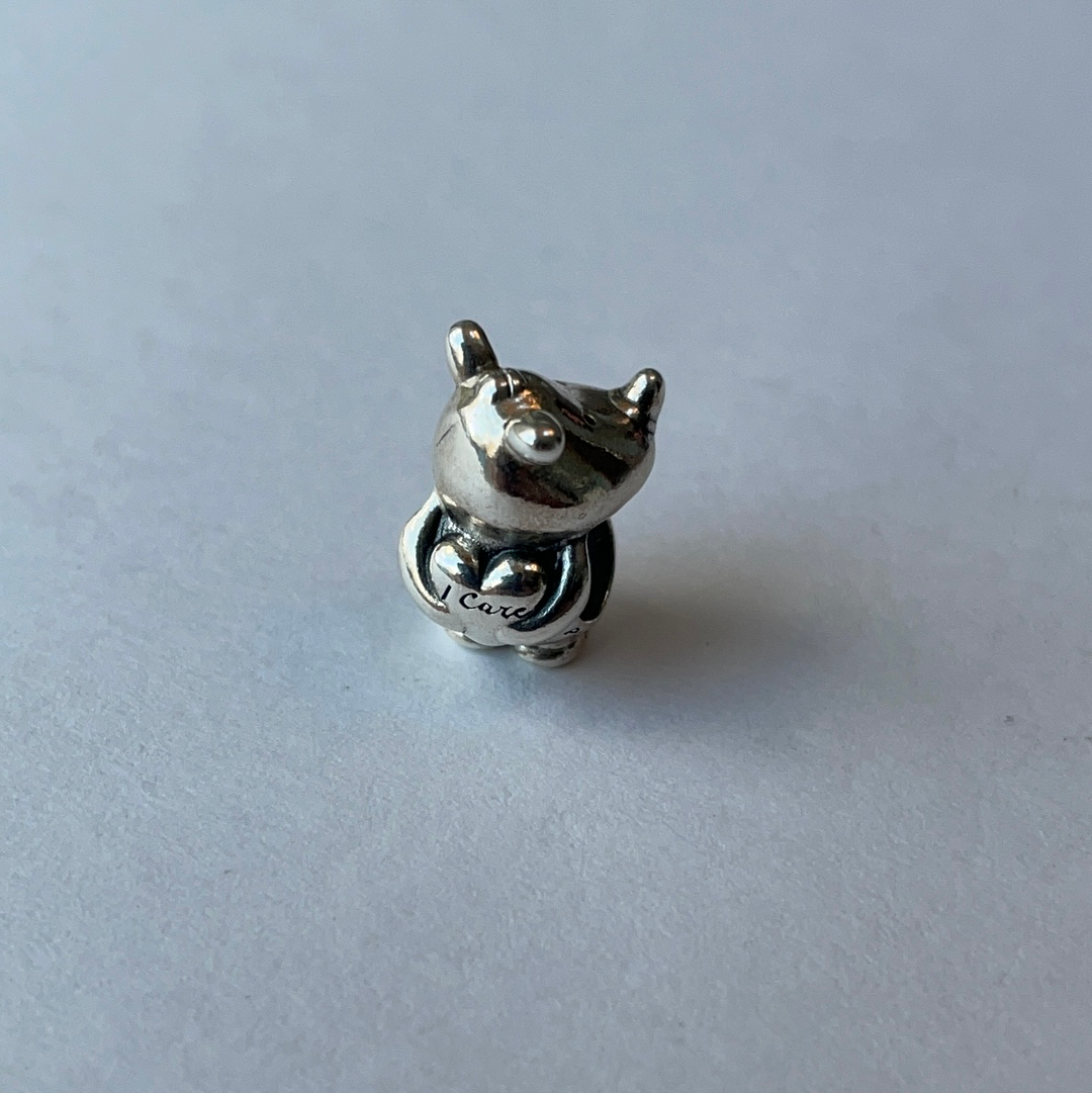 Genuine Pandora Rhino New Animal Charm Holding I Care Heart
