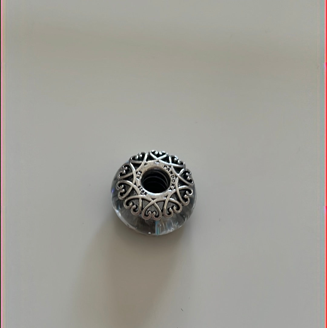 Genuine Pandora Silver Iridescent Glitter White Murano Charm