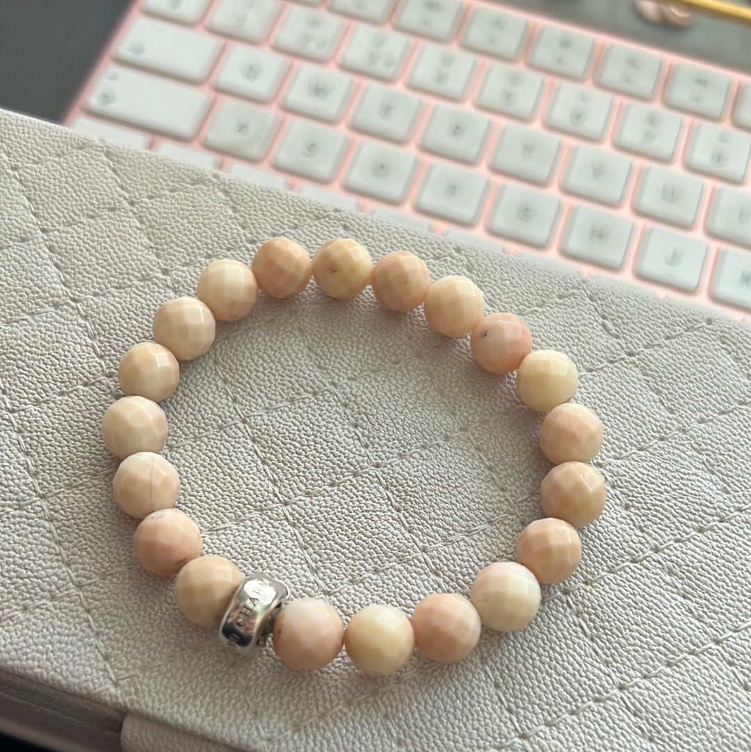 Genuine Thomas Sabo Sterling Silver  Charm Clasp Peach Stone Bracelet Large