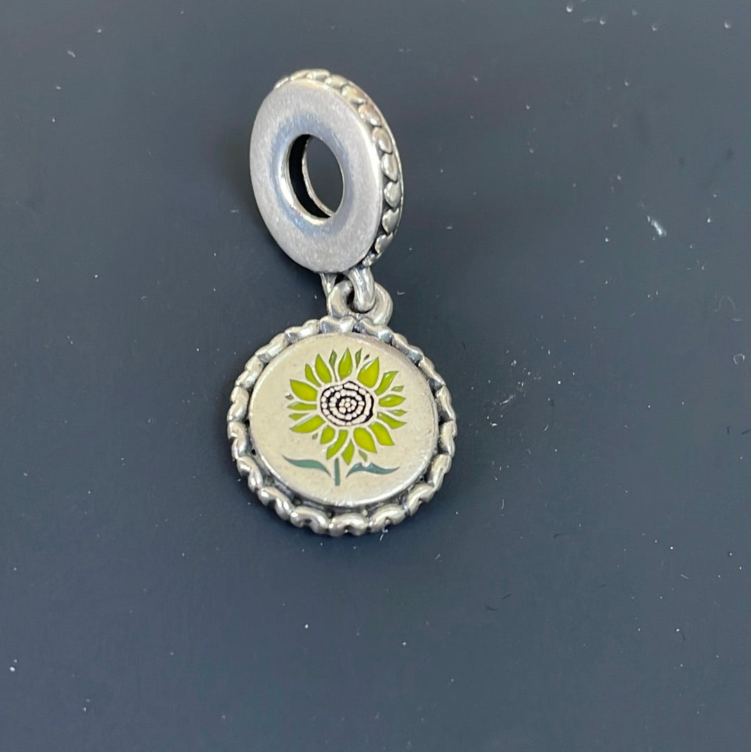 Genuine Pandora Enamel Sunflower Dangle Charm “Love For All”