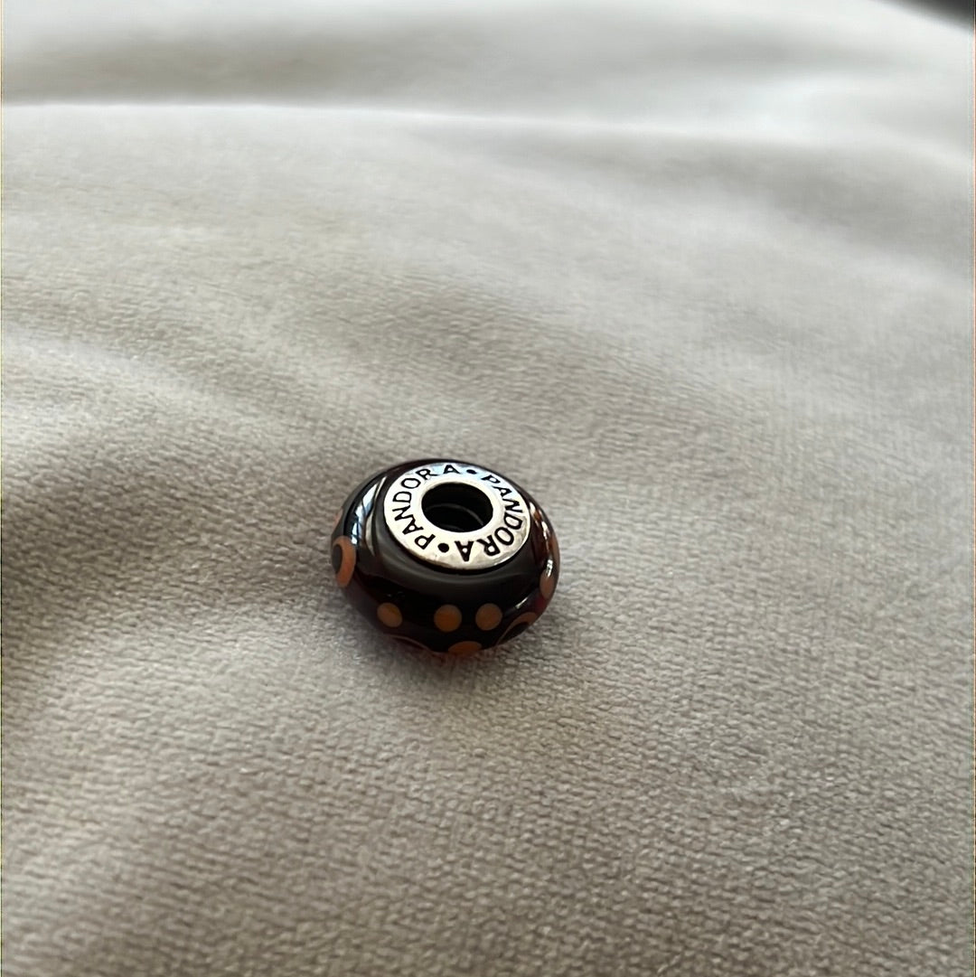 Genuine Pandora Orange and Black Murano Glass Charm