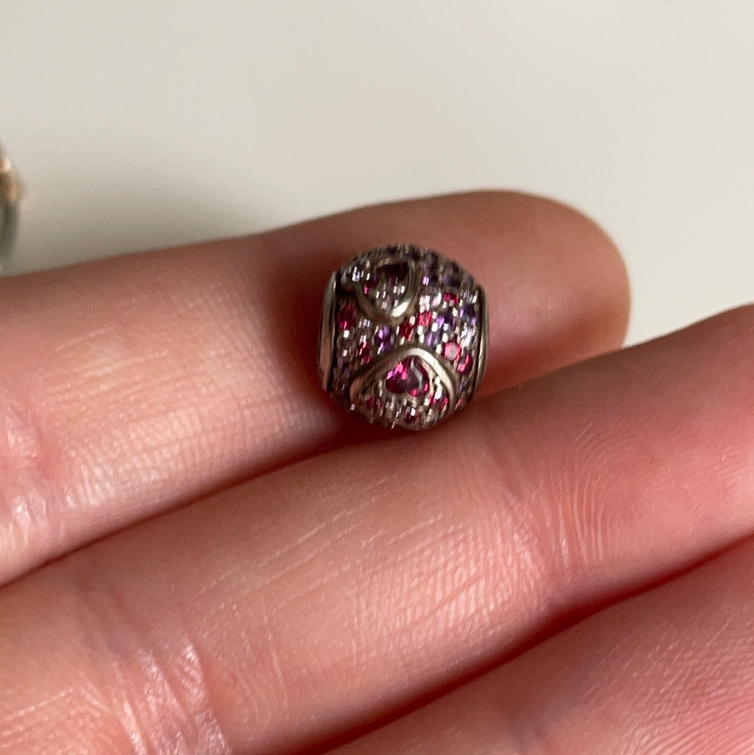 Genuine Pandora Pink, Red and Purple Raised Hearts Pave Ball