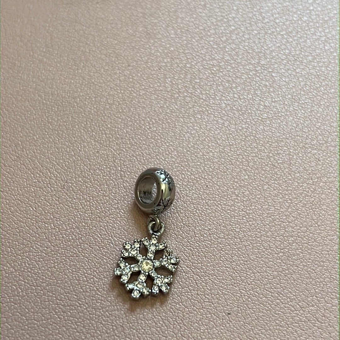 Sterling Silver Clear Pave Snowflake Dangle Charm