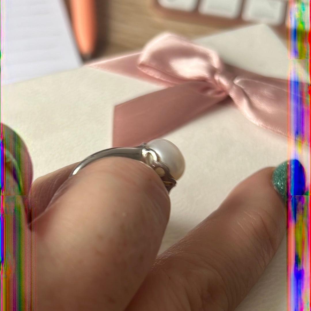 Sterling Silver Pearl Ring Size 58