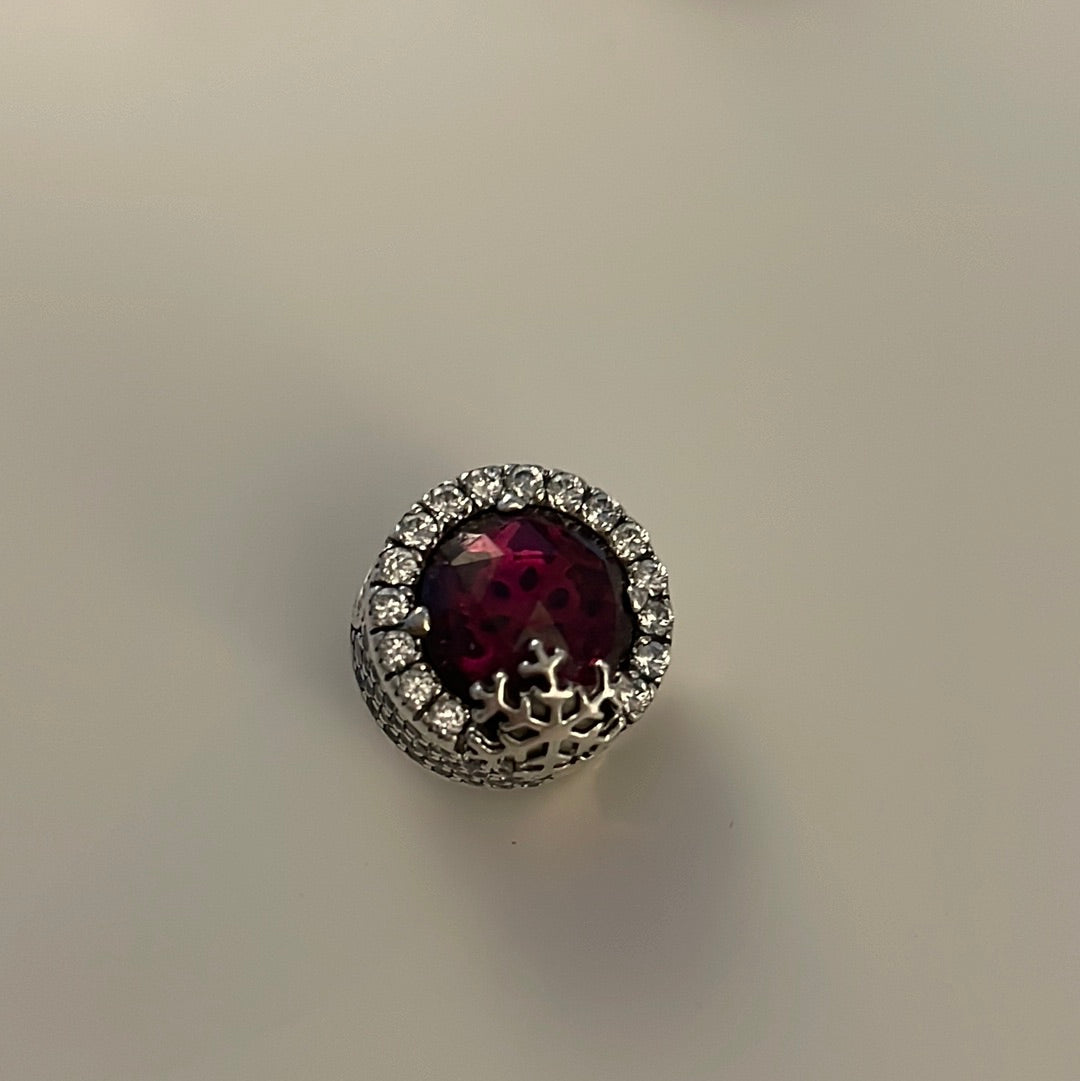 Genuine Pandora Red Pave Large Cz Sparkle Snowflake Red and Clear Charm Large