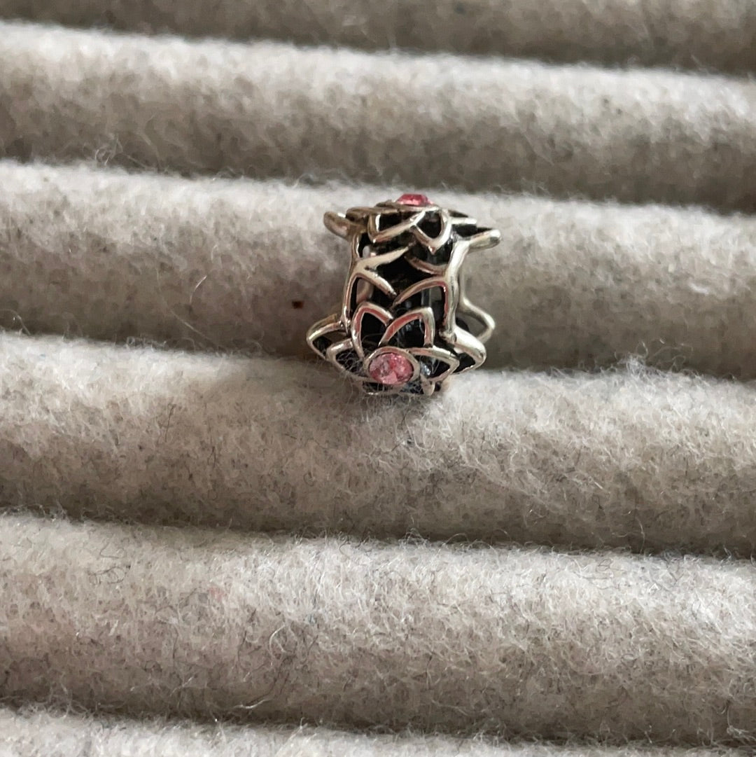 Genuine Chamilia Beautiful Openwork Star Flower Charm Ball with Pink CZ Stones