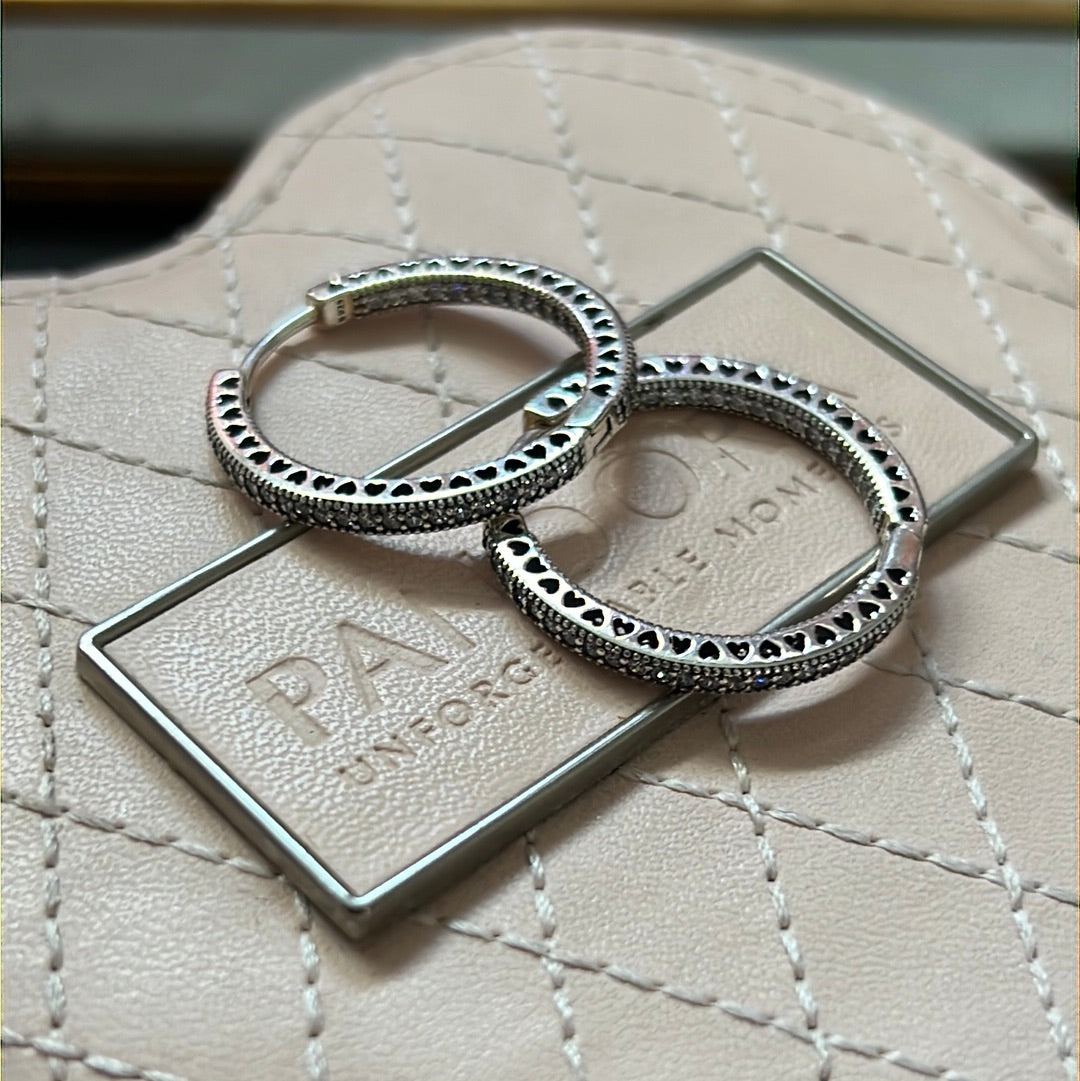 Genuine Pandora Radiant Extra Large Heart Pave earrings Hoops