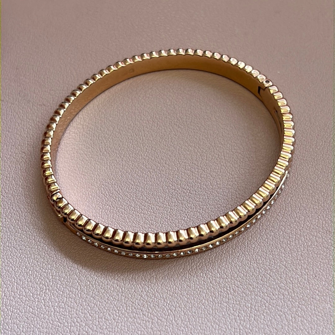 Genuine Swarovski Pave Crystal Rose Gold Beaded Line Hinged Bangle M