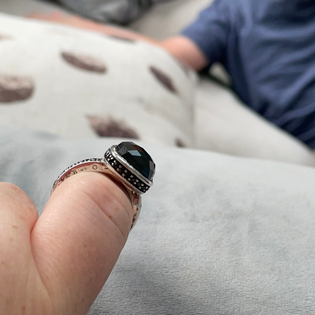 Thomas Sabo Sterling Silver Large Faceted Black Stone Statement Ring Size 51
