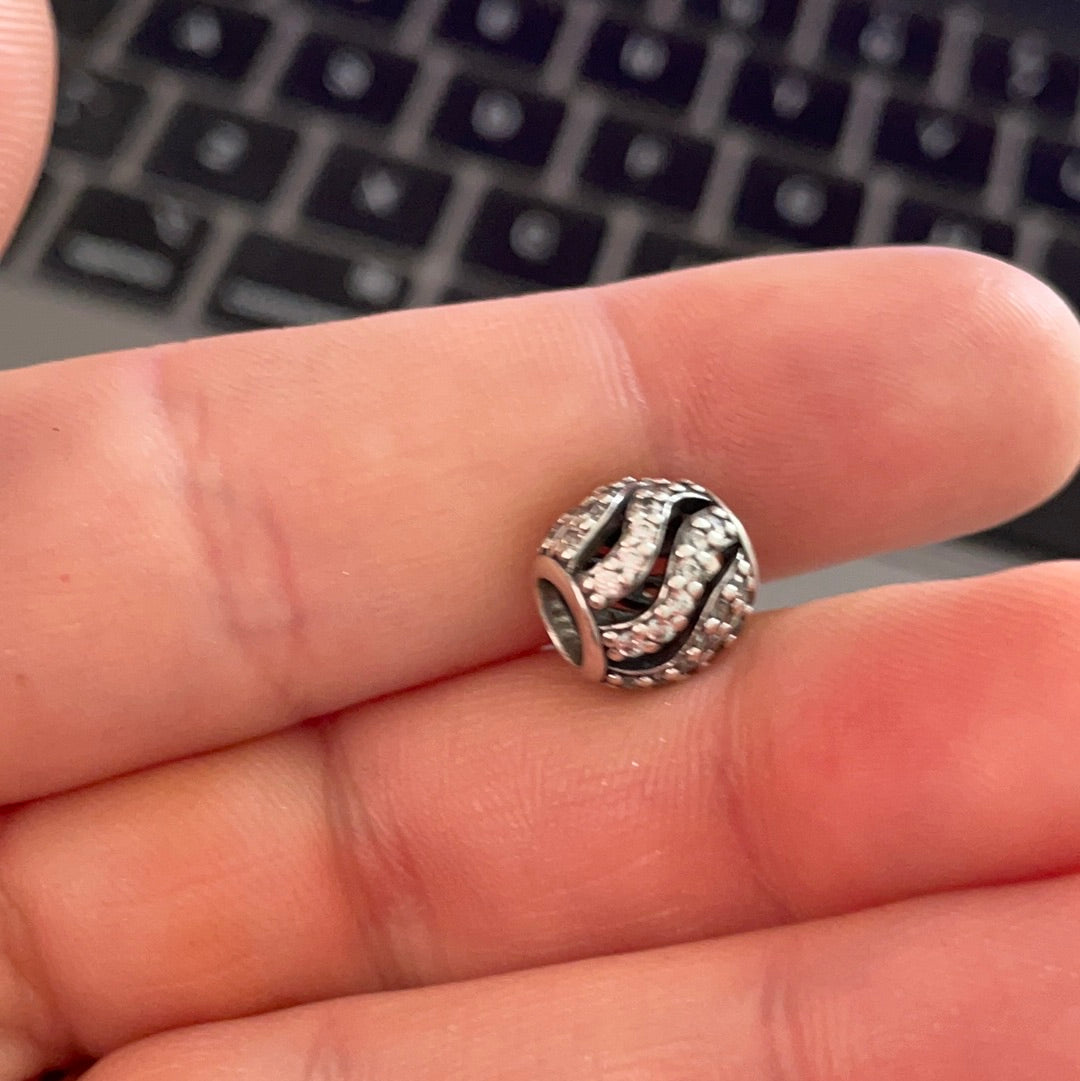 Genuine Pandora Swirl Pave Charm Openwork Ball Clear