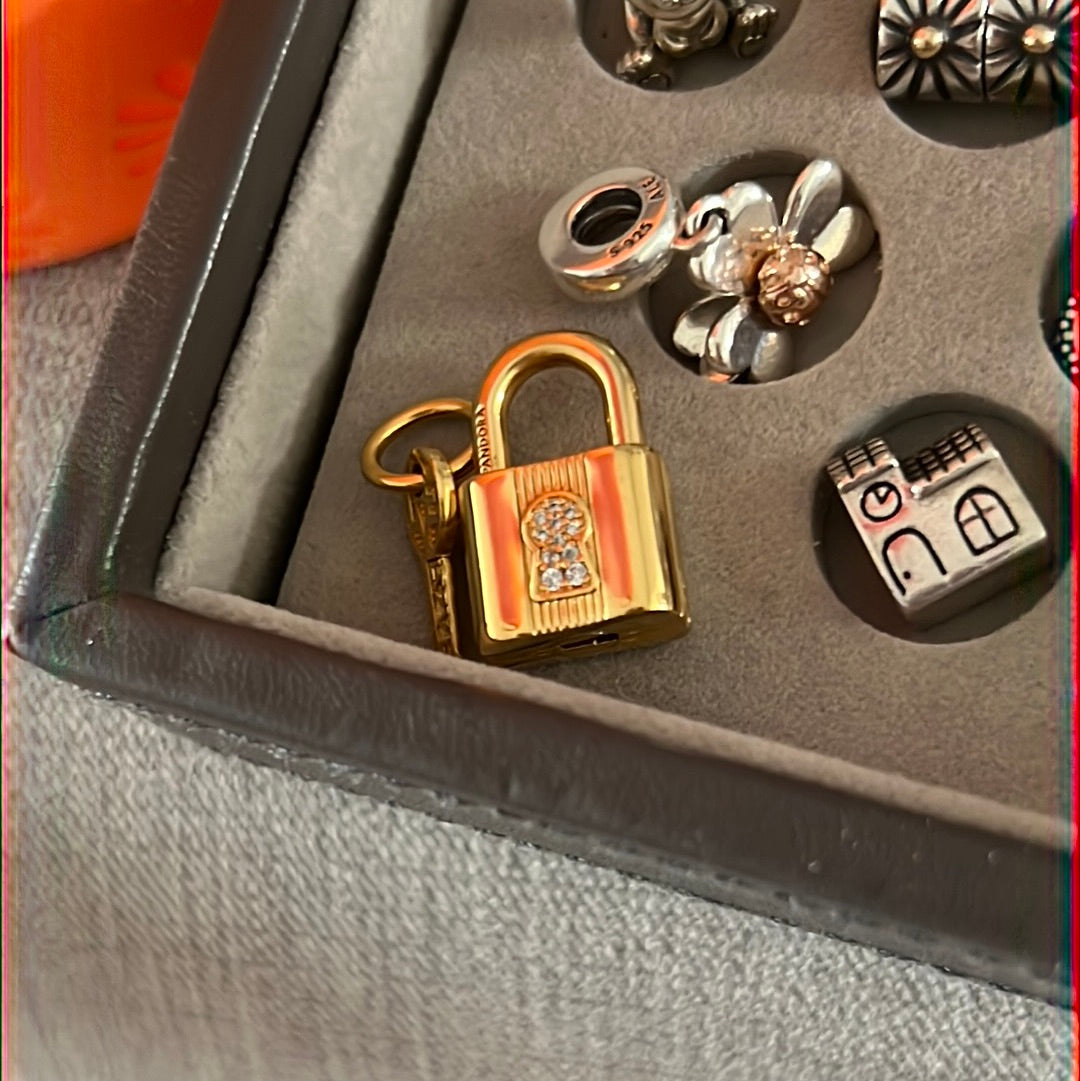 Genuine Pandora Shine Gold Dangle Padlock Heart Charm