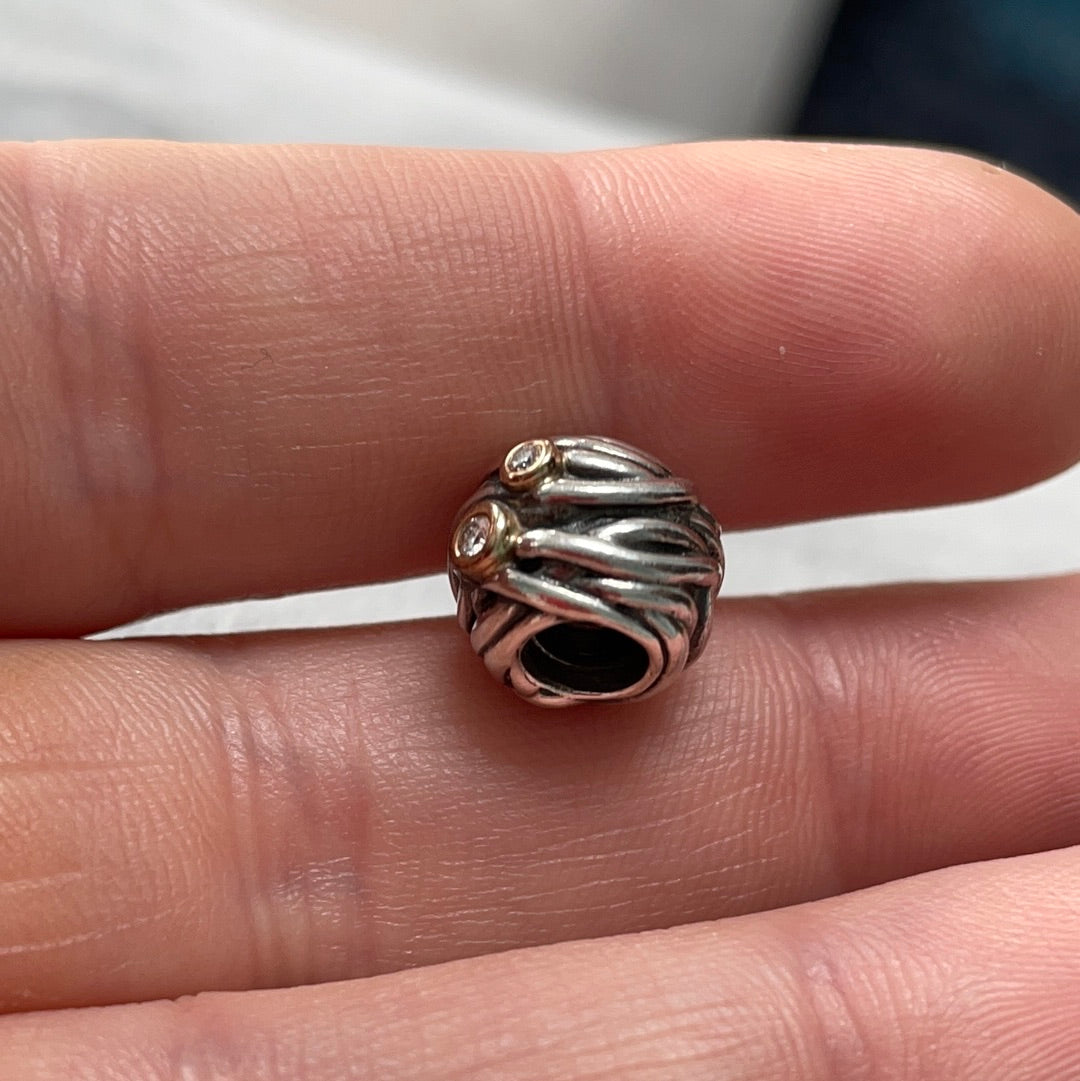 Genuine Pandora Two Tone VERY RARE Woven Together Diamond Charm