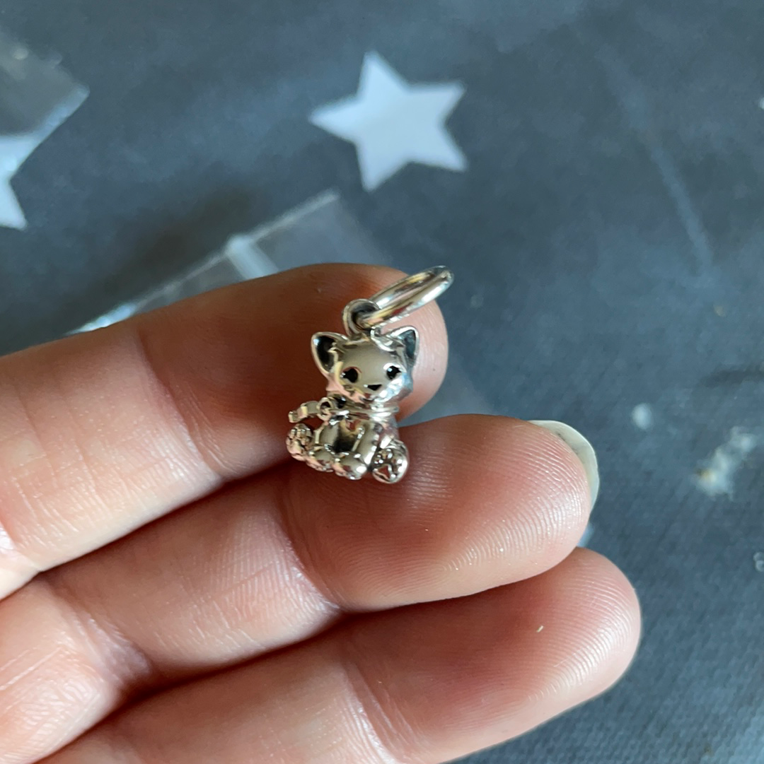 Genuine Pandora  Cat Charm Dangle With Fish Bone Collar Animal Lover