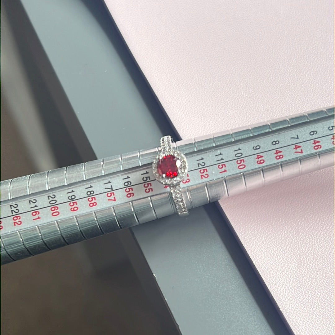 Sterling Silver Red Cz and Clear Pave Ring Size 54