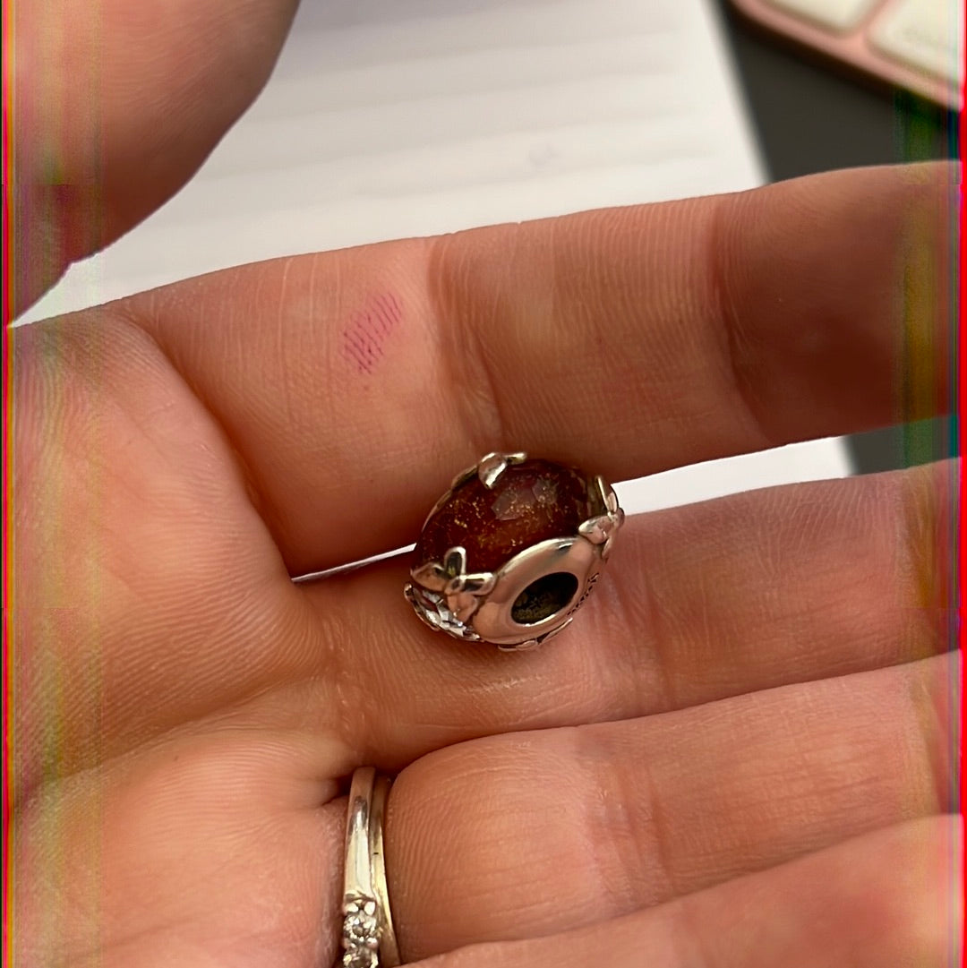 Ohm? Pink and Gold Fleck Sparkle Butterfly Murano Charm