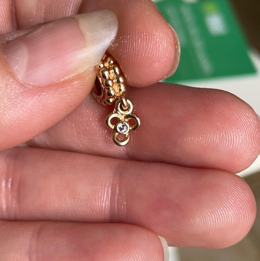 Genuine Pandora Solid 14ct Gold Diamond Posy Flower Dangle Charm HTF