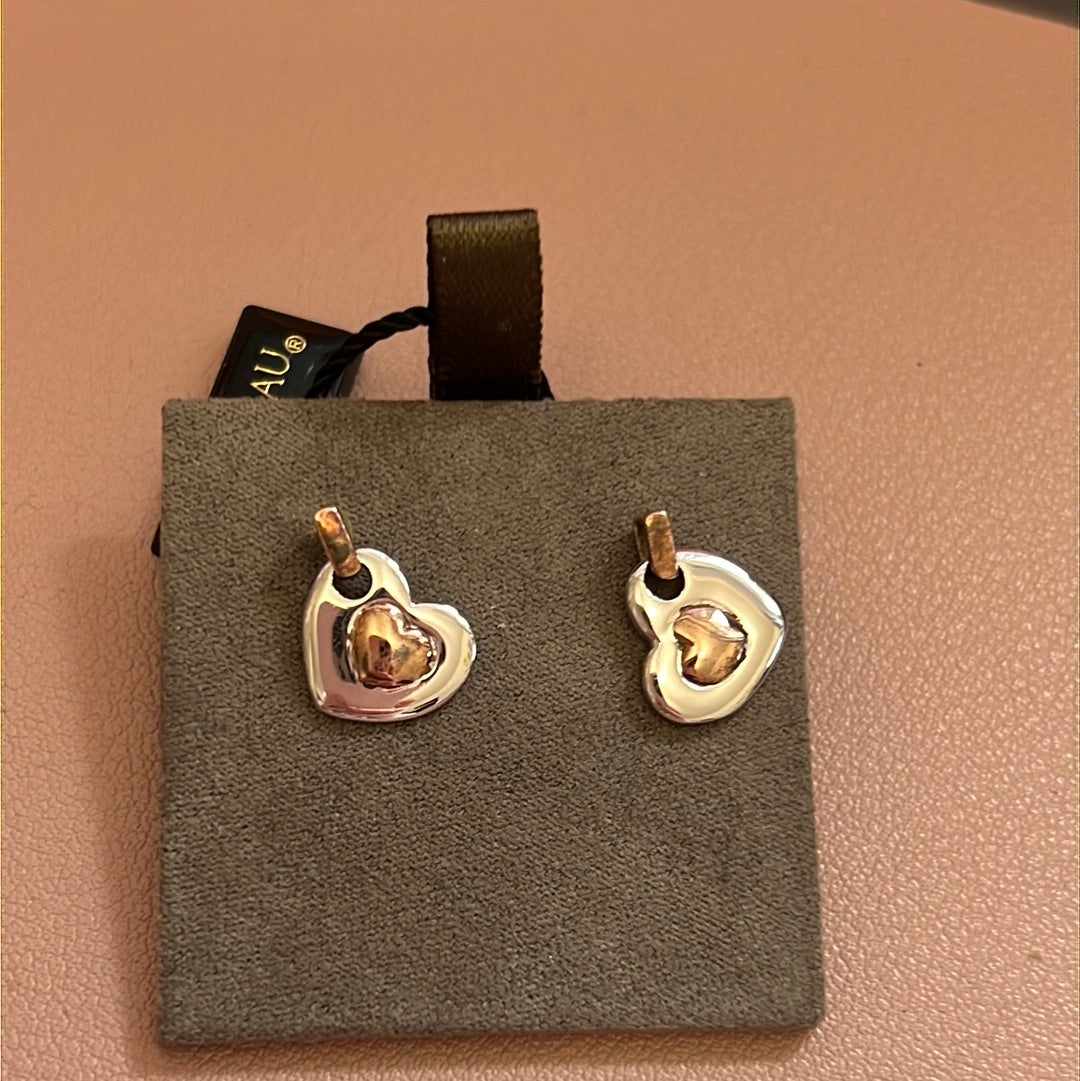 Genuine Glogau Sterling Silver and Rose Double Heart Dangle Earrings