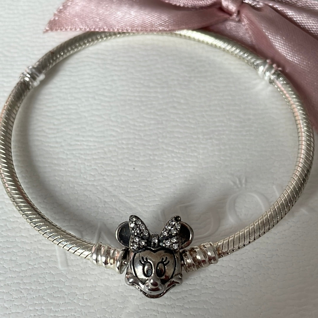 Genuine Pandora Disney Minnie Mouse Clasp Bracelet Pave Ears