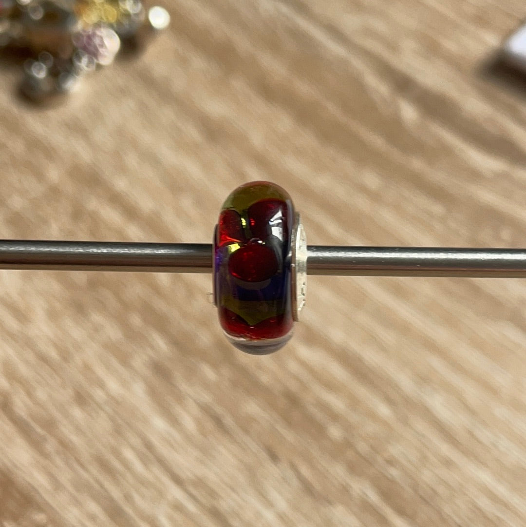 Genuine Chamilia Murano Oil Spill Style Flower Iridescent Unusual Charm