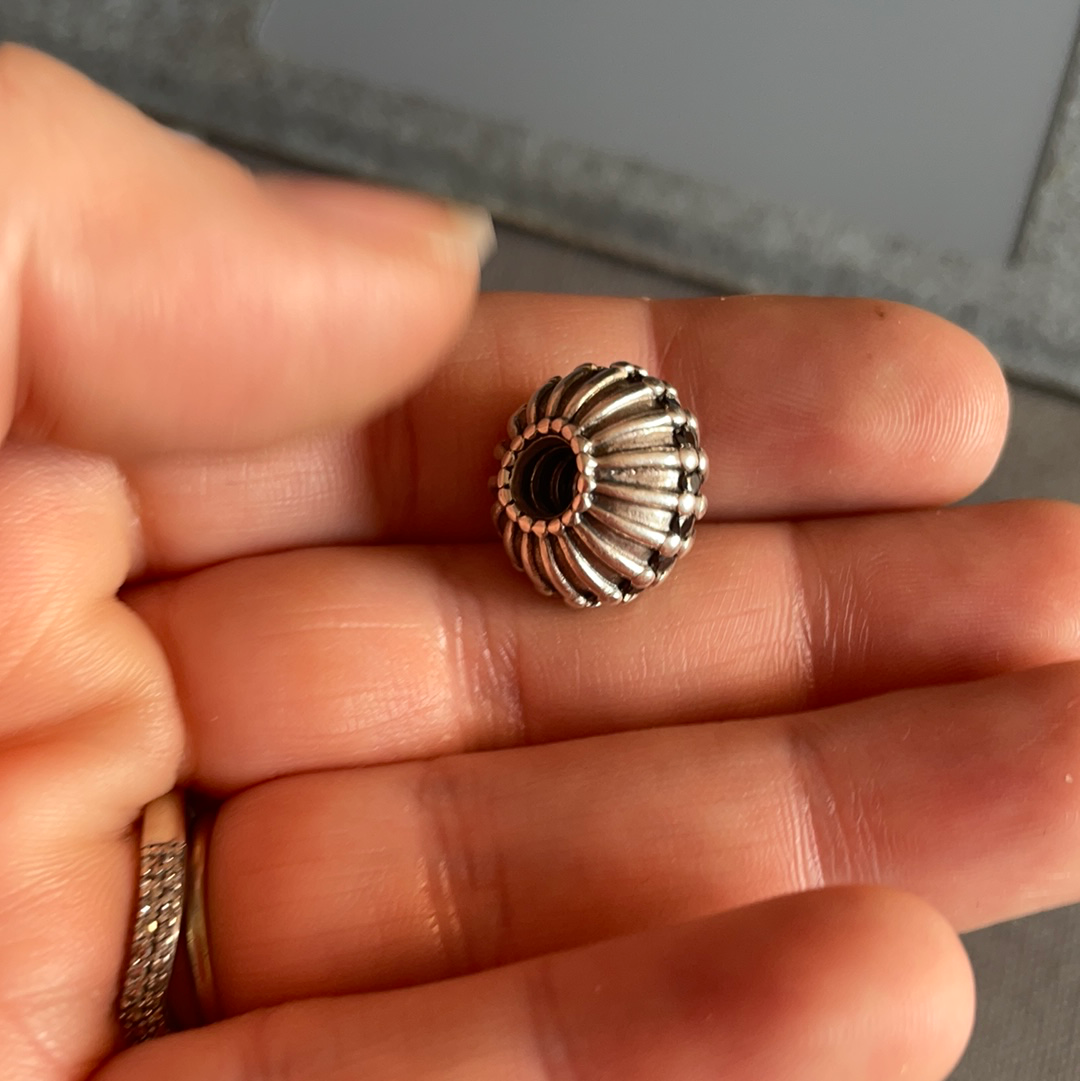 Genuine Pandora Giant XL Art Deco Line Charm With Black CZ. Large and Heavy and Retired