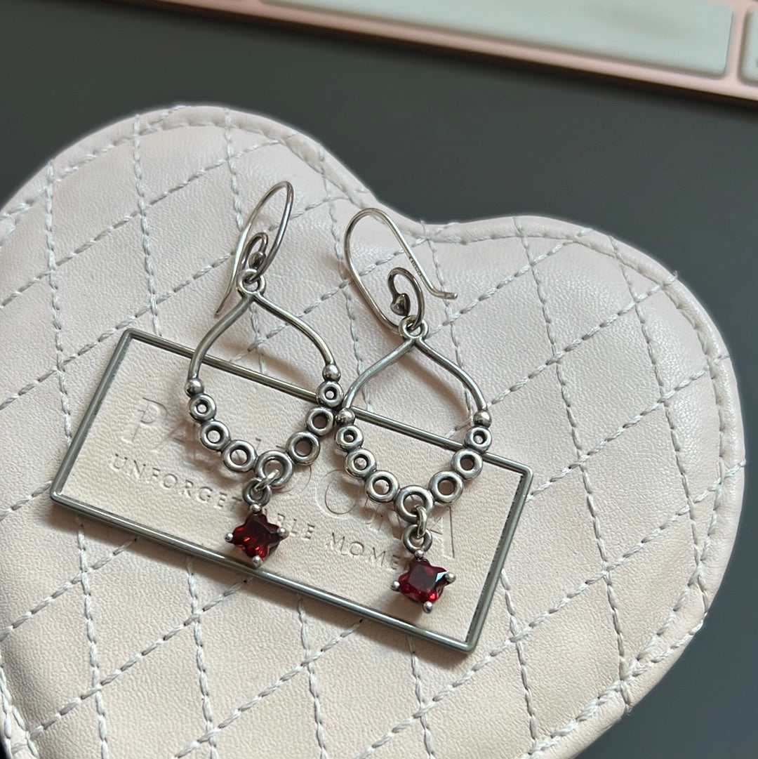 Genuine Pandora Super Rare Compose HTF Garnet Dangle Openwork Hoop