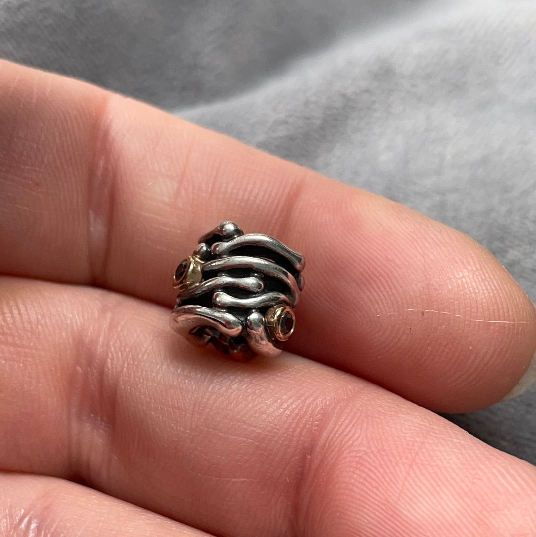 Genuine Pandora Two Tone Funny Bones Abstract With Black Diamonds RARE HTF  Charm