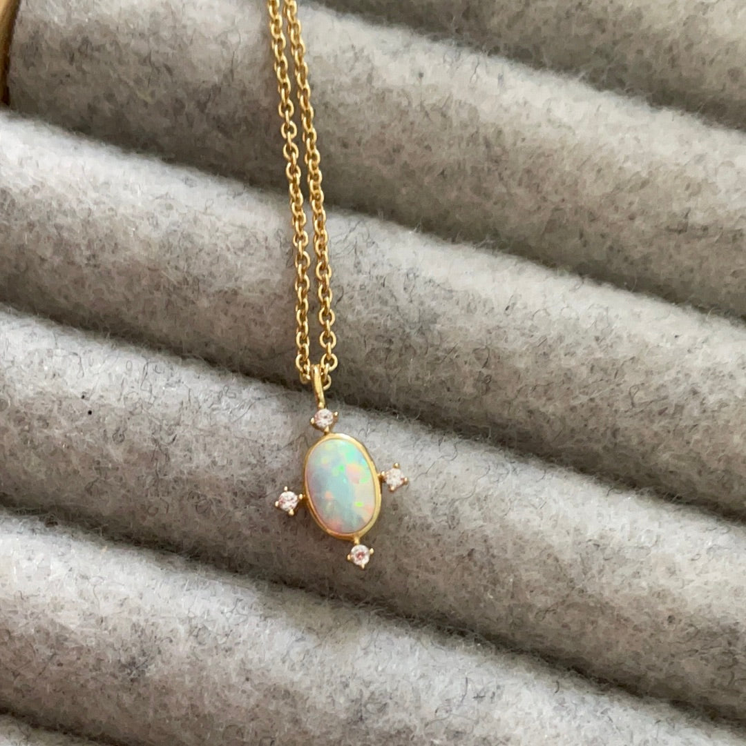 Brand New Gold Plated Sterling Silver Argento Opal and CZ Dainty Necklace STUNNING