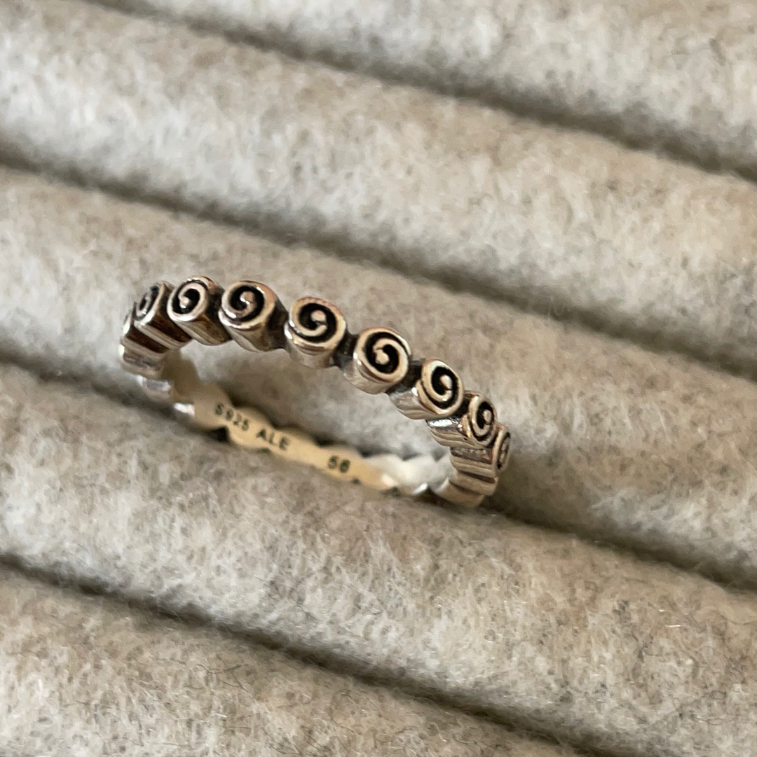 Genuine Pandora Half Pearl and Half Spiral Ring RARE HTF Size 54