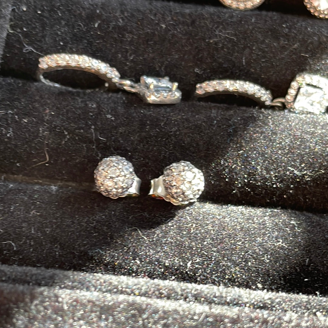 Unbranded Sterling Silver Pave Ball Sparkle Stud Earrings