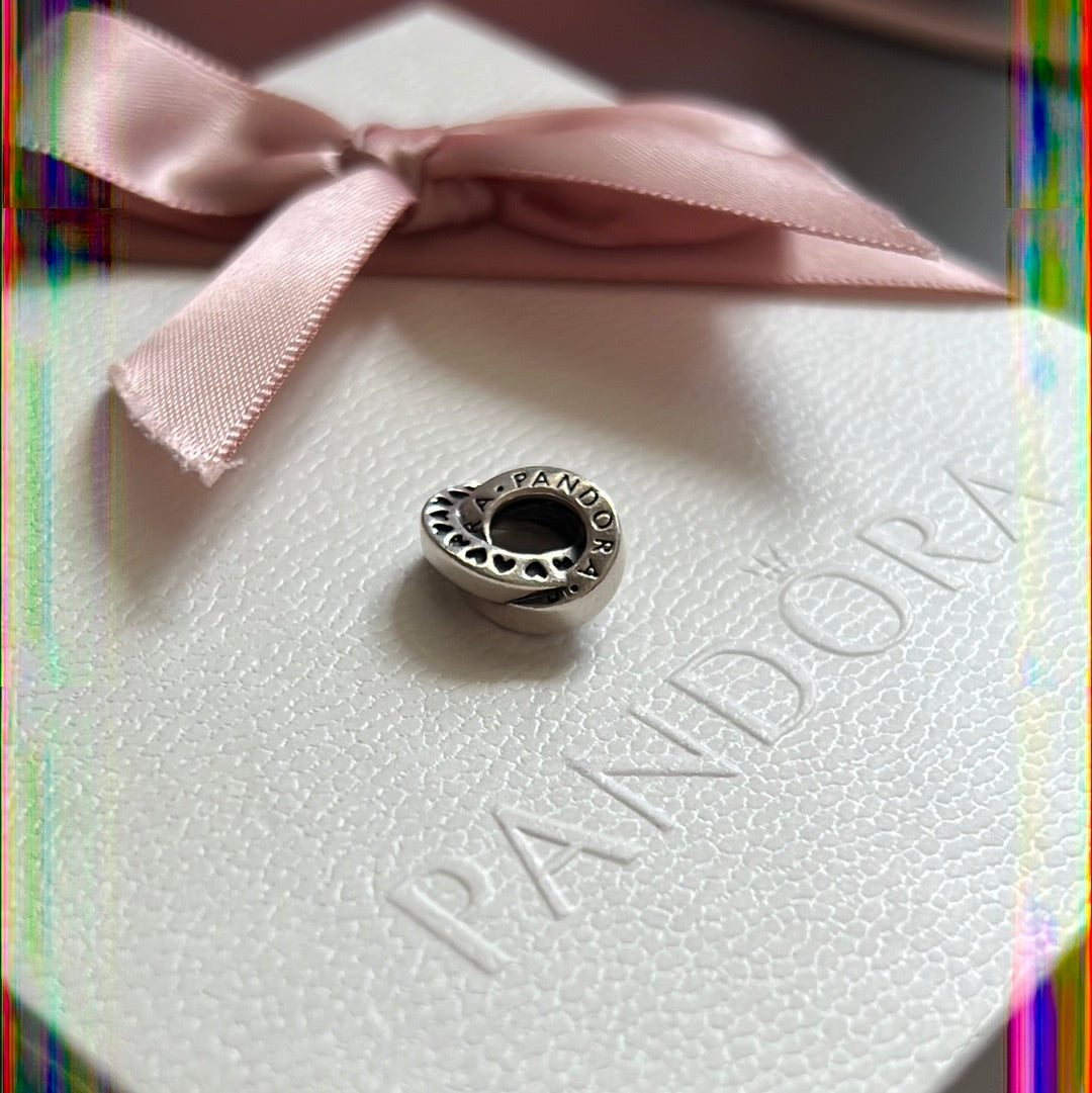 Genuine Pandora Logo & Hearts Band Interlinked Hearts Spacer Charm