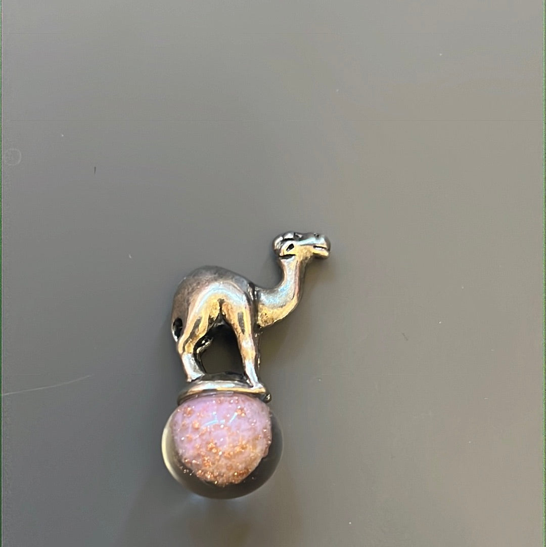 Genuine Trollbeads Camel on Pink Gold Glitter Murano Ball Charm