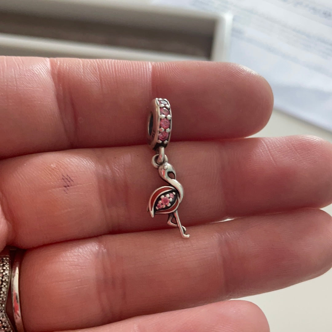 Genuine Pandora Summer Enamel Dangle Pink Pave Flamingo Charm