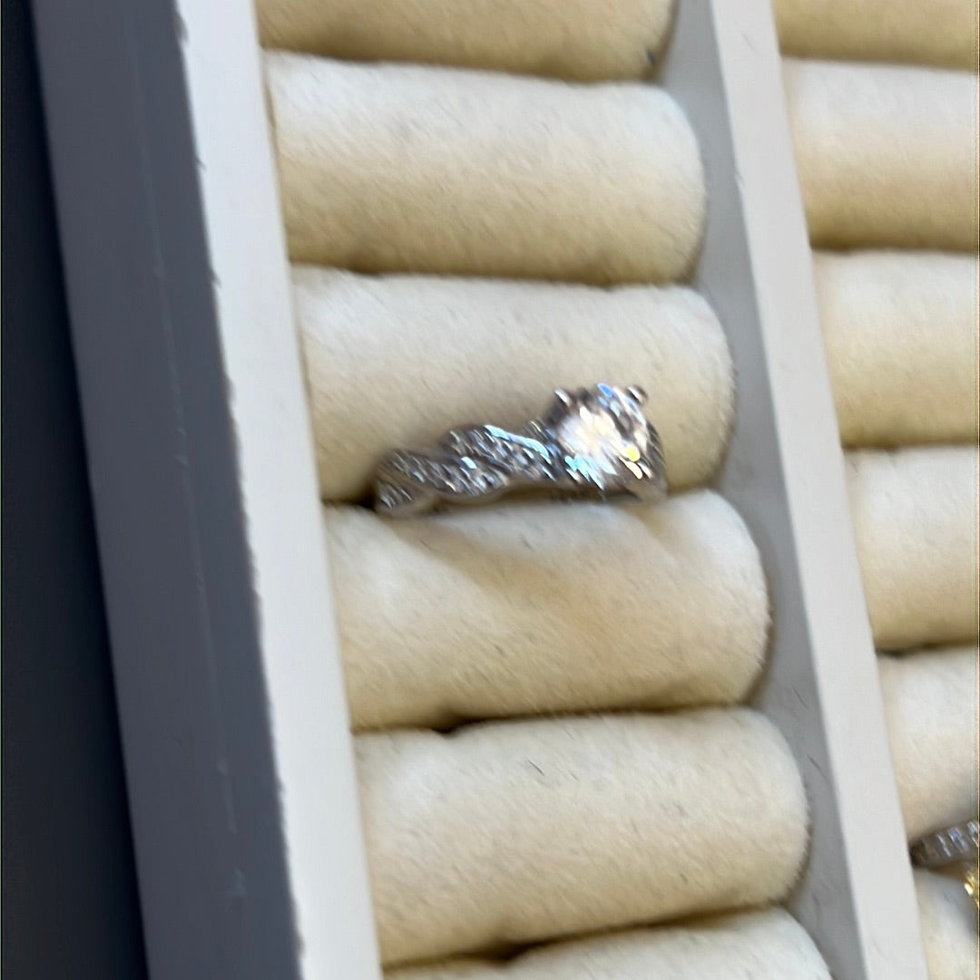 Sterling Silver Pave CZ Ring Cross Over Various Sizes