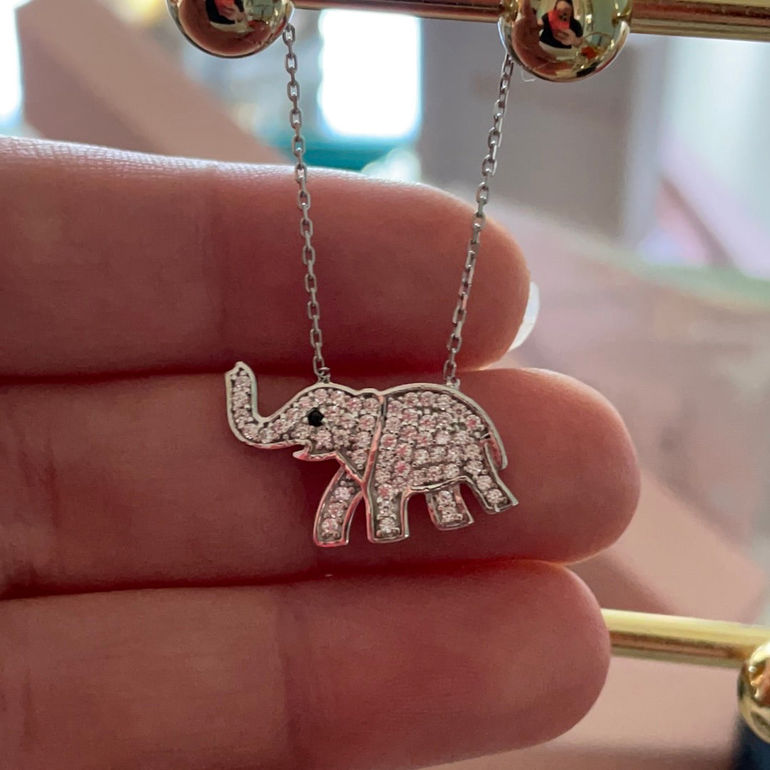 Brand New Pave CZ Sterling Silver Elephant Animal Necklace